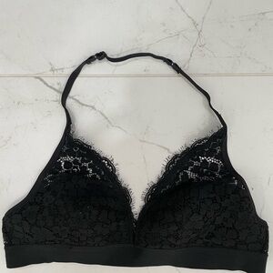 Aerie Elegant Black Lace Bralette Halter Neck Size M